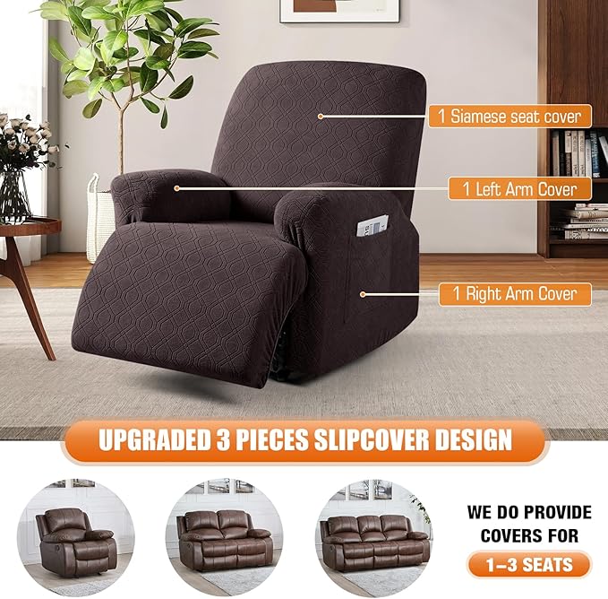 VANSOFY Recliner Chair Cover, 3-Pieces Stretch Recliner Covers - Image 4