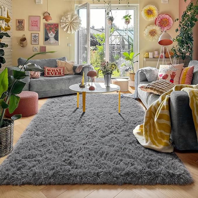 Amdrebio Grey Area Rugs for Bedroom Living Room, Fluffy Fuzzy Modern Rugs for - Image 4