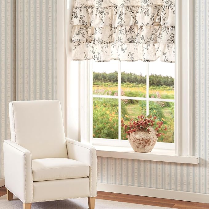 jinchan Ruffled Floral Valance Curtain Shabbychic Linen Window Valance 18 Inch - Image 3