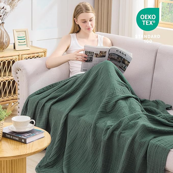 EMME Cotton Muslin King Blanket Bed Layering Breathable Gauze Blanket Soft - Image 3