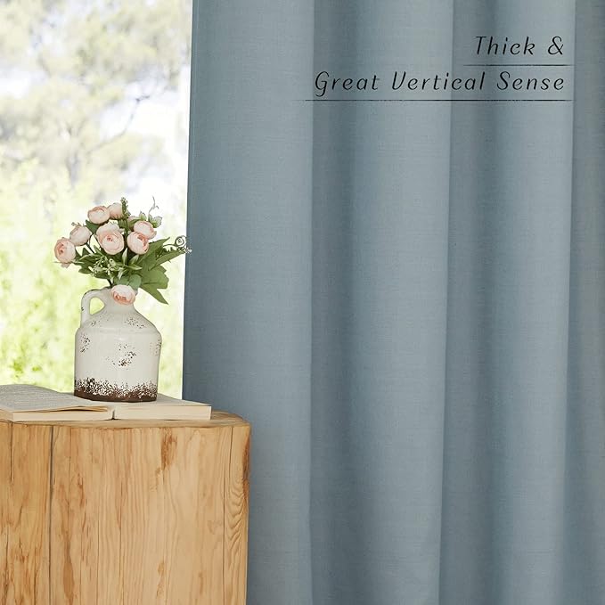 NICETOWN Stone Blue Linen Blend Textured Living Room Curtains, Grommet Top - Image 5