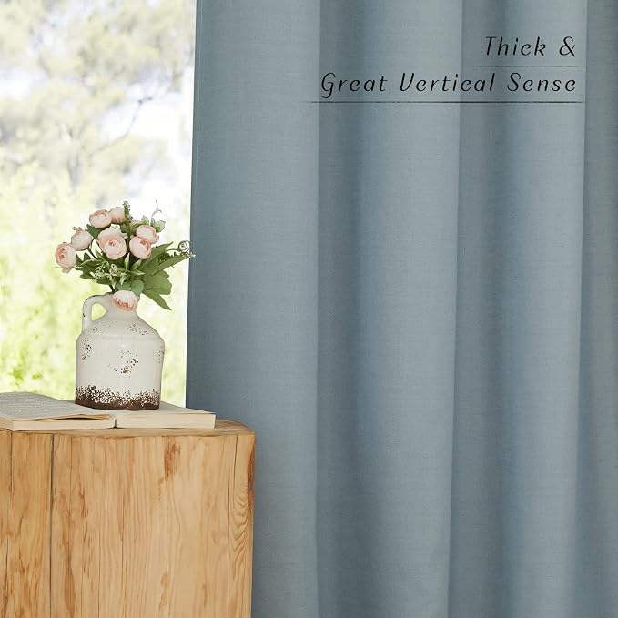 NICETOWN Thick Flax Linen Stone Blue Curtains - Image 3