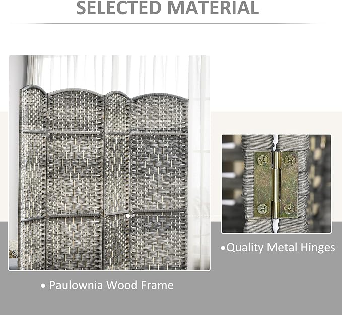 HOMCOM Room Divider, 6 Ft 4 Panel Folding Privacy Screen, Hand-Woven PP Wall - Image 5