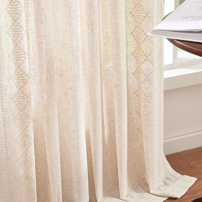 jinchan Boho Curtains Linen Blend Ivory Farmhouse Curtains 63 Inches Long - Image 7