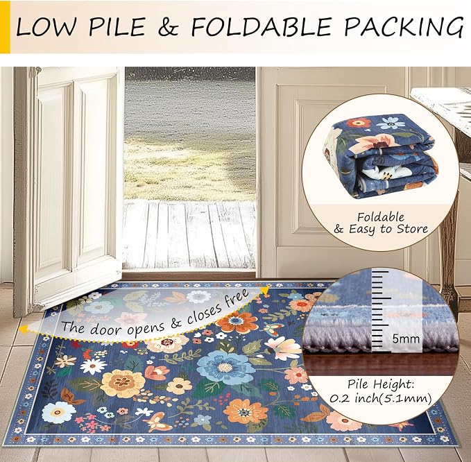 RELEANY Floral Nursery 5x8 Area Rugs Washable Print Boho Cute Carpet Non Slip - Image 5