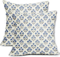Blue Grey Gray Floral Block Print Pillow Covers 18x18 Inch Set of 2, Vintage by Sivirary