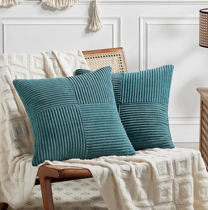 Fancy Homi 2 Packs Teal Euro Decorative Throw Pillow Covers 28x28 Inch by Fancy+Homi