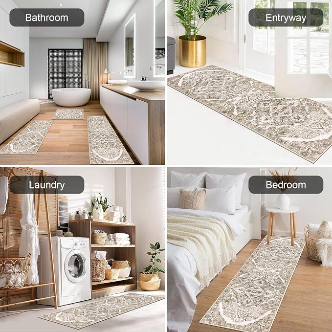 HEBE Farmhouse Kitchen Rugs Sets of 3 Non Slip Washable Boho Kitchen Rugs and - Image 5