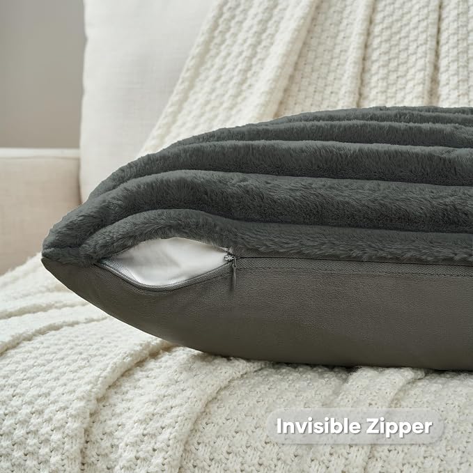 FUTEI Dark Grey Decorative Throw Pillow Covers Set of 2, 20x20 Inch Soft Fluffy - Image 3