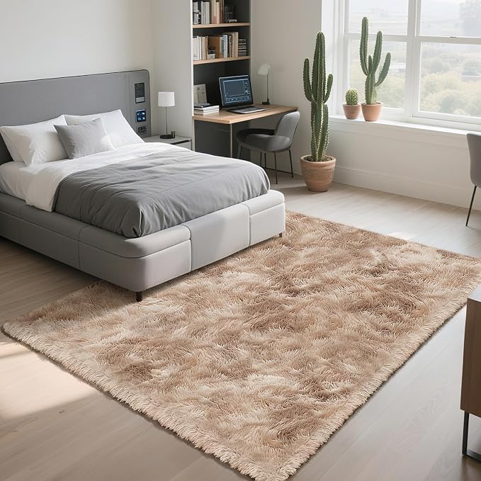 yongyangjuxin Fluffy Rug Shaggy Area Rug, Mottling Beige 8x10 Area Rugs - Image 2