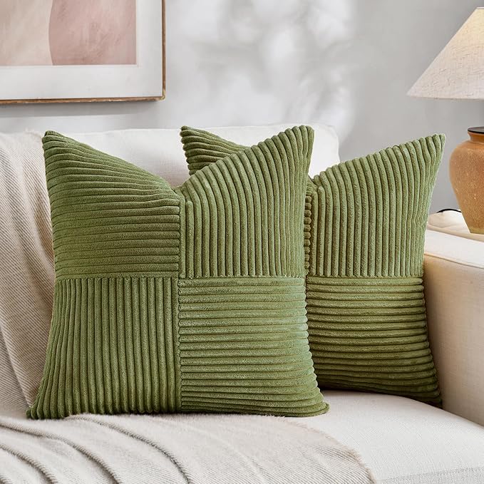 Fancy Homi 2 Packs Moss Green Decorative Throw Pillow Covers 20x20 Inch by Fancy+Homi