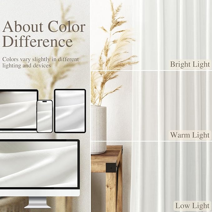 Nanspring Off White Cafe Curtains 54 Inch Length Set 2 Panel Back Tab Pocket - Image 4