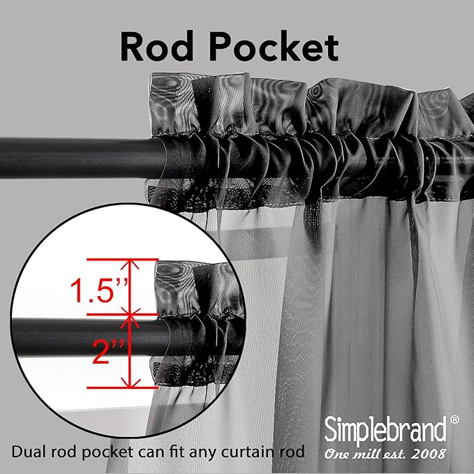 Simplebrand Black Sheer Curtains 84 Inches Long, Light Filtering Rod Pocket - Image 3
