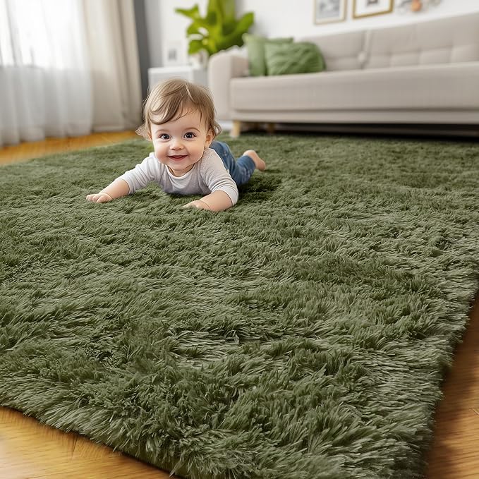 Amdrebio Olive Green Fluffy Area Rugs by Amdrebio