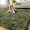 Amdrebio Olive Green Fluffy Area Rugs by Amdrebio