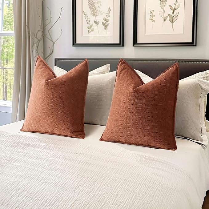 MIULEE Pack of 2 Burnt Orange Decorative Pillow Covers 16x16 Inch Soft Chenille - Image 4