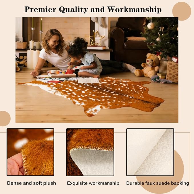 Huichenxing2021FURSTORE Faux Deer Skin Rug, Animal Deer Hide Rug Antelope Print - Image 3