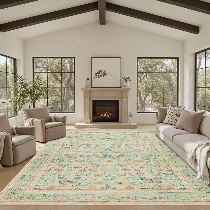 Rugxara Floral Rug for Living Room Bedroom, 8x10 Washable Rug, Large Non Slip by Rugxara