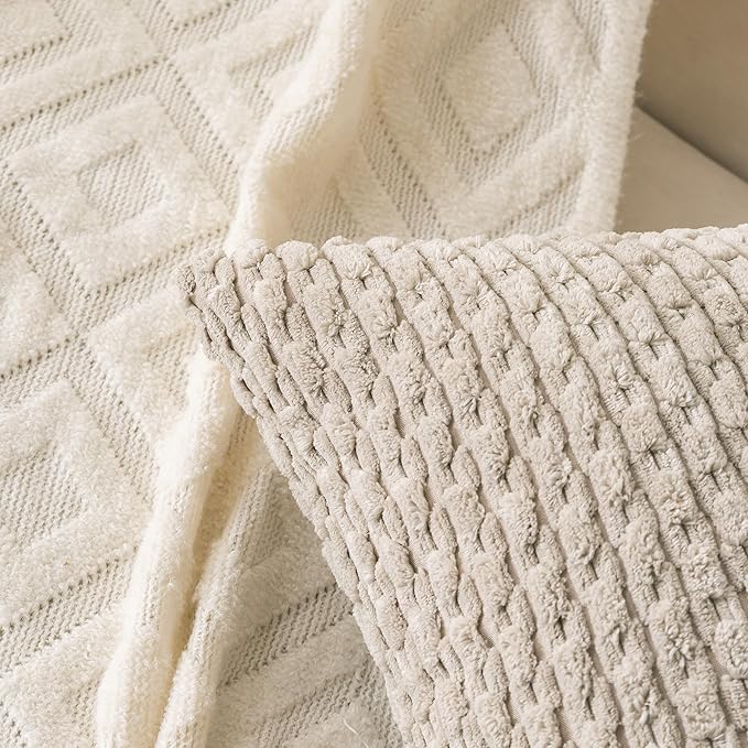 Set of 4 Navy White Taupe Decorative Throw Pillow Covers 12x20 Inch Corduroy - Image 2