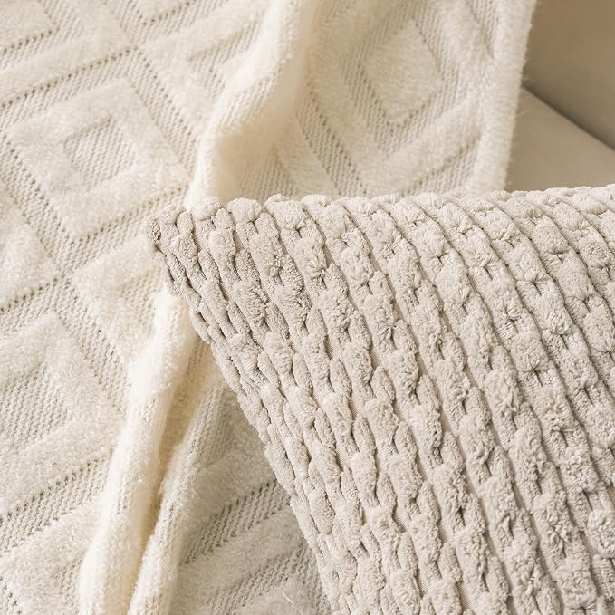 Set of 4 Grey White Taupe Decorative Throw Pillow Covers 22x22 Inch Corduroy - Image 3