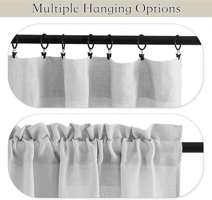 RYB HOME Linen Curtain Tiers for Bedroom Window Treatment, Rod Pocket Valance - Image 3