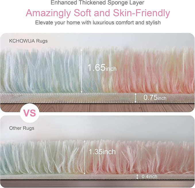 KICHOWUA Thick Area Rug 5x7 Rainbow Fluffy Shag - Image 3