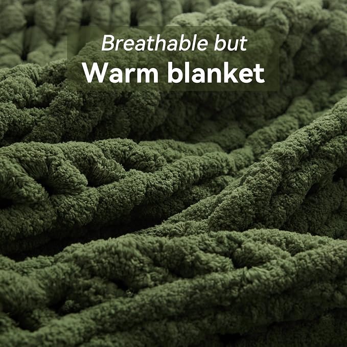 Negwoo Chunky Knit Throw Blanket, Handmade Green Crochet Big Thick Blanket - Image 6