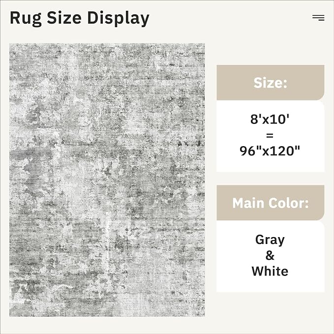 Abstract Rug 8x10 Large Living Room Rugs Neutral Modern Washable Area Rugs - Image 5