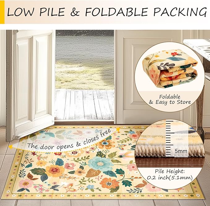 RELEANY Floral Nursery 2x6 Area Rugs Washable Print Boho Cute Carpet Non Slip - Image 5