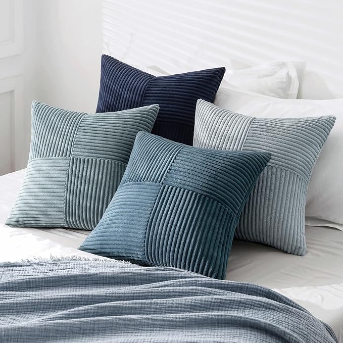 MIULEE Dusty Blue Navy Farmhouse Throw Pillow Covers 18x18 Inch Set of 4 Boho - Image 4