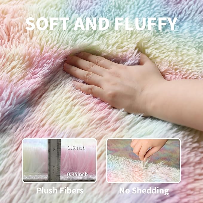 Fluffy 9x12 Large Area Rugs for Girls Bedroom Living Room, Rainbow Soft - Image 3