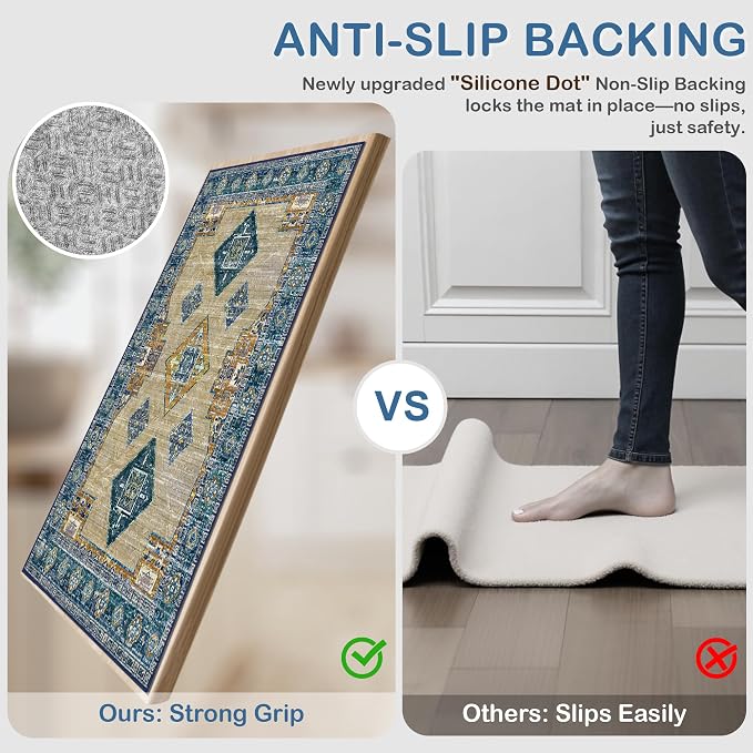 Tritard 100% Non Slip Kitchen Rugs Sets of 3 Washable Boho Kitchen Mats - Image 3