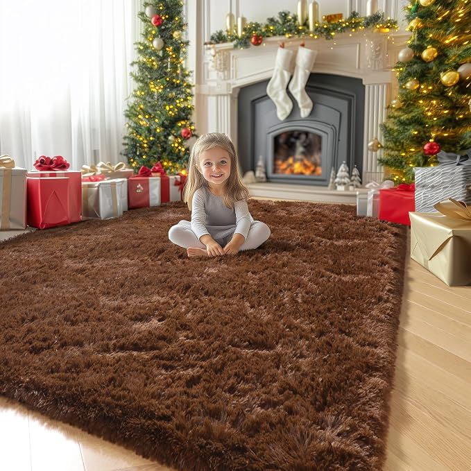Amdrebio Dark Brown Area Rugs for Bedroom Living Room, 5x7 Fluffy Shaggy Plush by Amdrebio