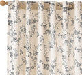 Lazzzy Farmhouse Linen Curtains Black Floral Curtains 84 Inch Length Back Tab by Lazzzy