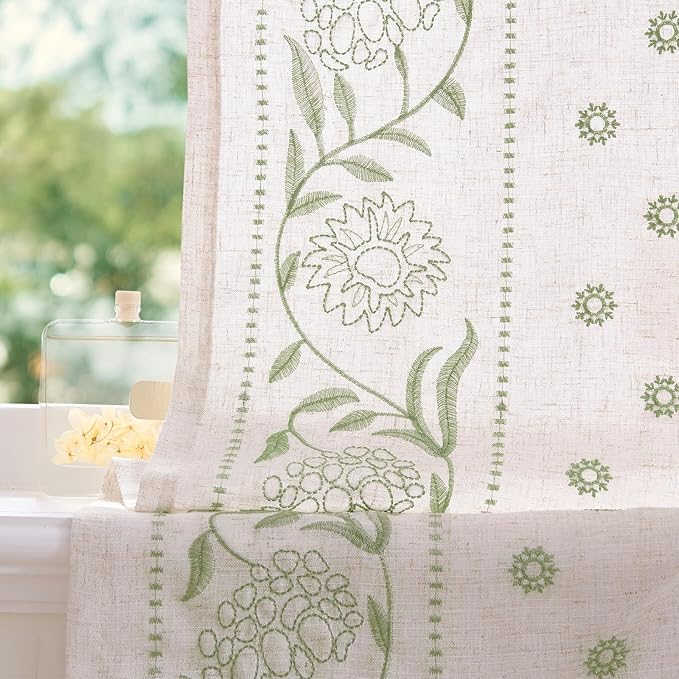 jinchan Winslow Linen Curtains 54 Inch Length Small Window Curtains Embroidered - Image 6