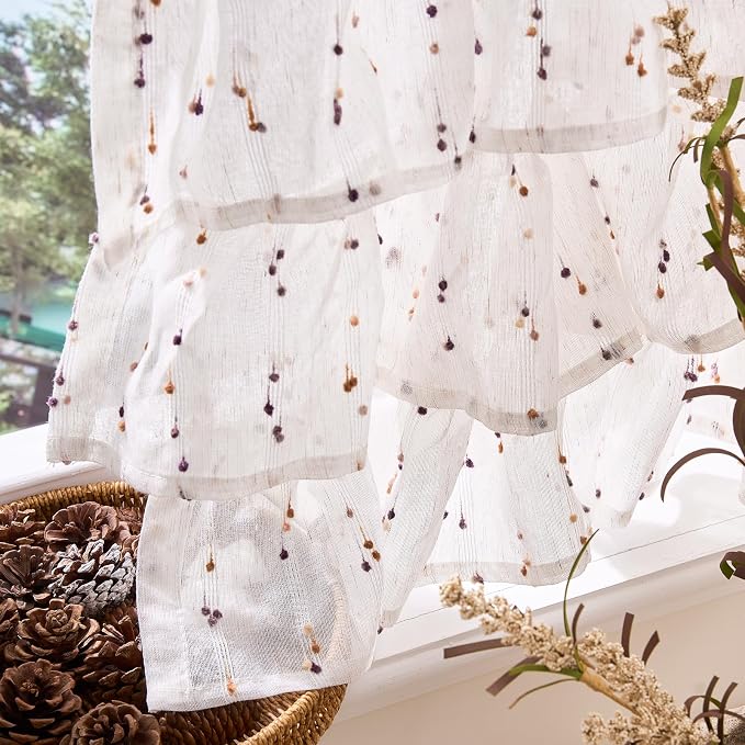 jinchan Ruffled Valance for Windows 18 Inch Mini Pom-Pom Voile Valance Curtains - Image 7