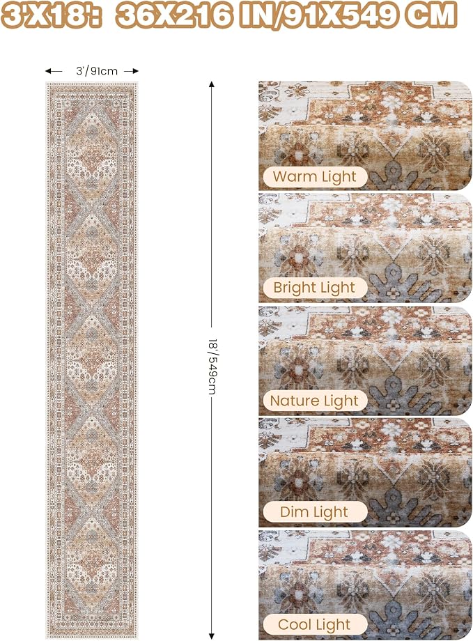 3x18 Runner Rug for Hallway, Non-Slip Long Kitchen Mats for Floor, Vintage - Image 2
