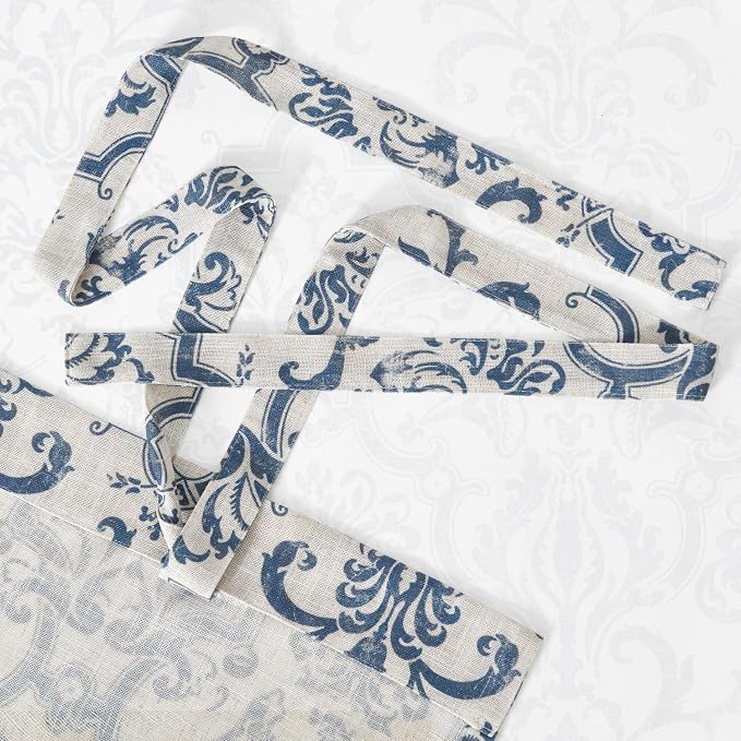 jinchan Linen Tie Up Valance for Flax Floral Drapes Vintage Farmhouse Medallion - Image 7