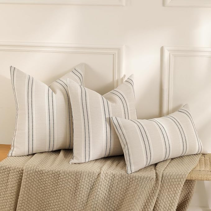 Hckot Hand Made Throw Pillow Covers 12x20 Set of 2 Striped Pillow Covers - Image 4