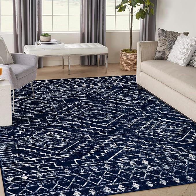 Wonnitar Moroccan Washable 9x12 Rug, Large Blue Rugs - Image 7