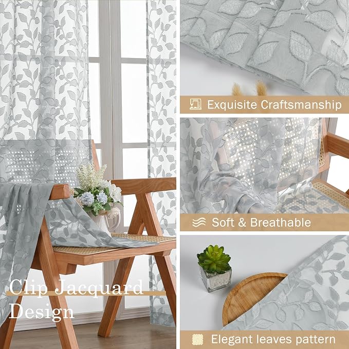 Chyhomenyc Light Grey Sheer Curtains 72 Inches Long 2 Panels Set, Light - Image 6