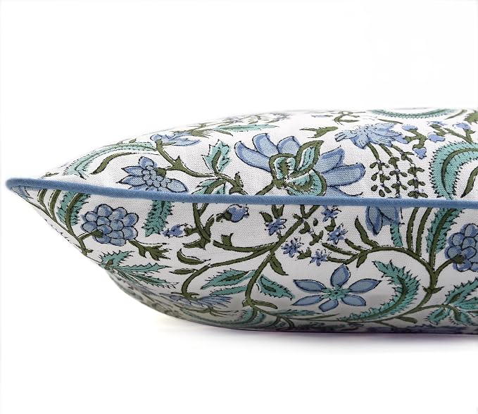 Ridhi Block Print Columbia Blue Pillow Cover 18" x 18" Decorative Couch Pillows - Image 6