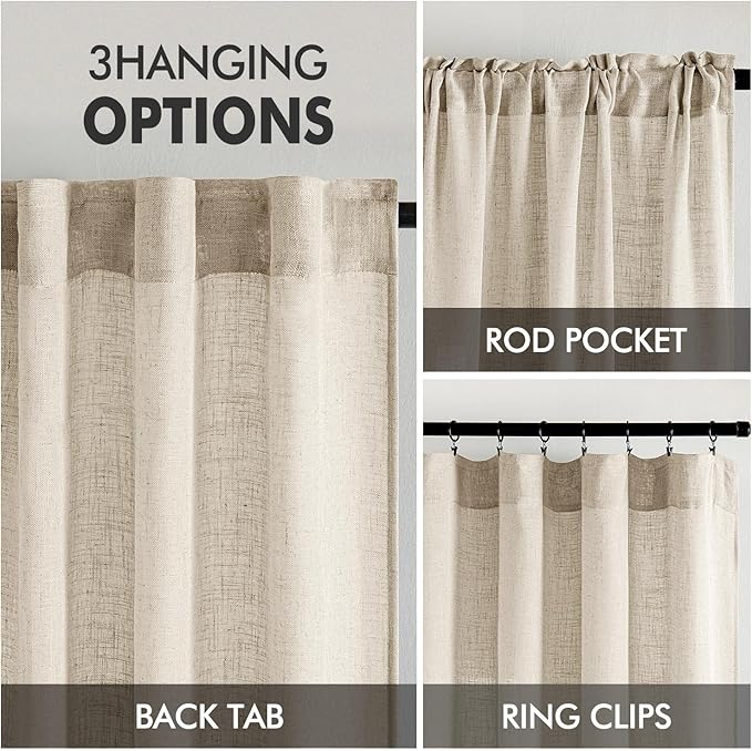 MIULEE Beige Linen Curtains 90 Inch Long 2 Panels - Image 3