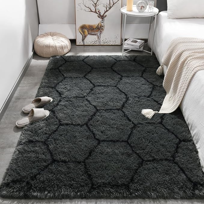 Meralax Hexagon Grey Rugs for Living Room Bedroom, 4x6 Soft Area Rug Fluffy - Image 7