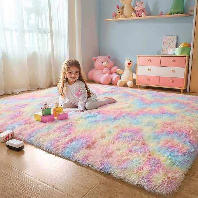6x9 Rainbow Shaggy Kids Unicorn Rug - Image 7