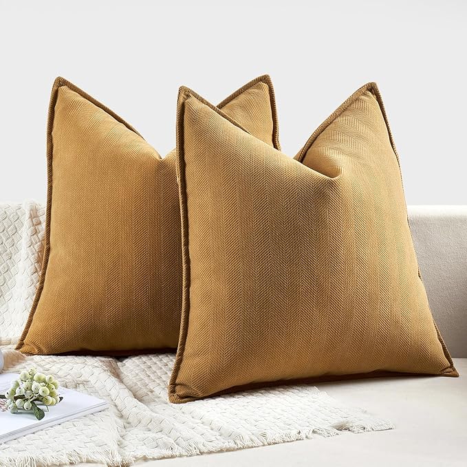 MIULEE Pack of 2 Mustard Yellow Decorative Pillow Covers 24x24 Inch Soft - Image 6