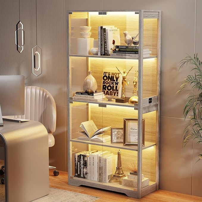 BROTTAR Display Cabinet with Glass Doors, 4-Tier Curio Cabinet with 3 Color - Image 4