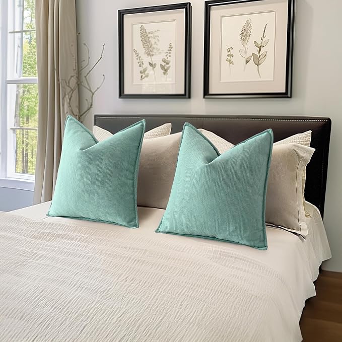 MIULEE Pack of 2 Aqua Green Decorative Pillow Covers 18x18 Inch Soft Chenille - Image 5