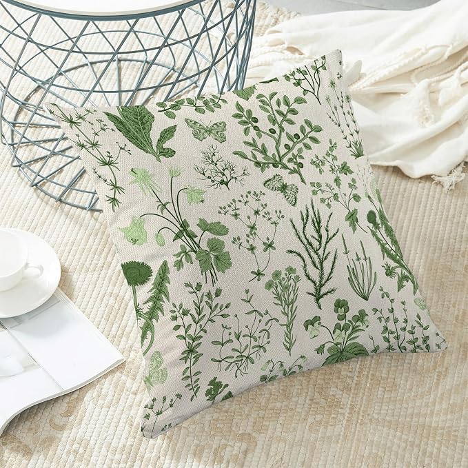AEIOAE Summer Pillow Covers 20x20 Inch Set of 2, Olive Green Wild Flower Plant - Image 4