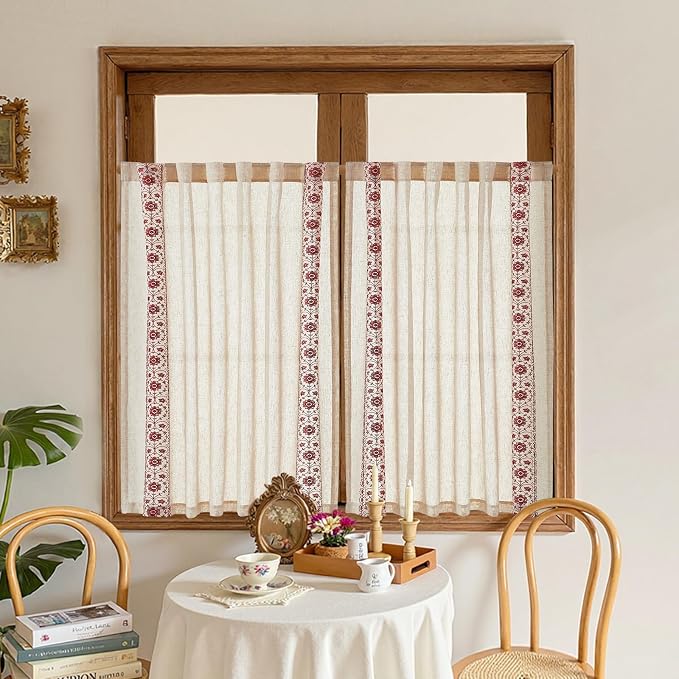 jinchan Weslie Small Window Curtains 45 Inch Length Linen Cafe Curtains - Image 3